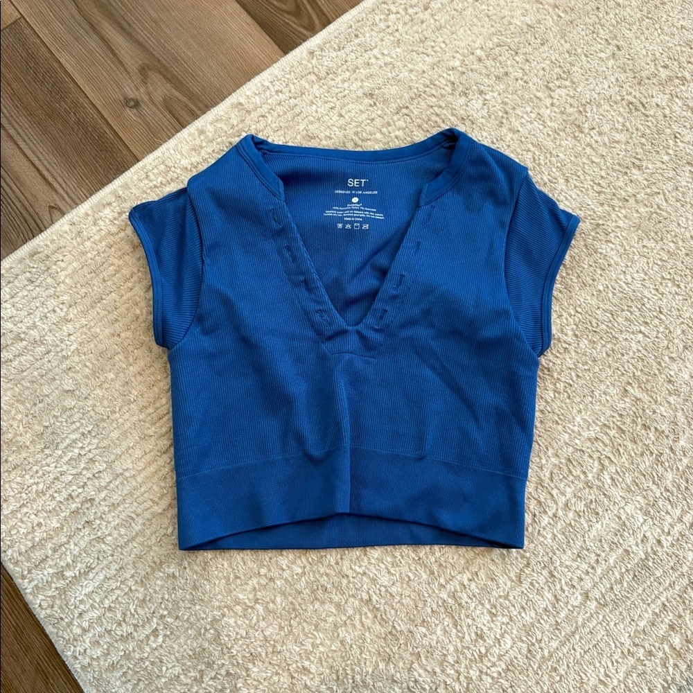 Set Active Small Blue Cropped Workout Top